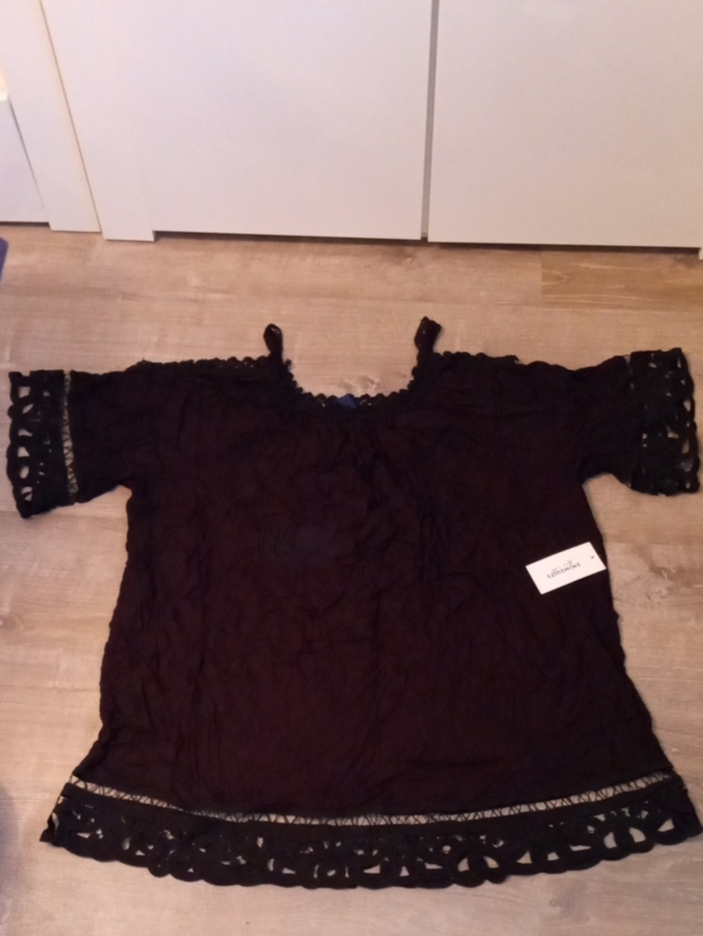 Swimsuit For All Black Cold Shoulder Crochet Trim Tunic NWT